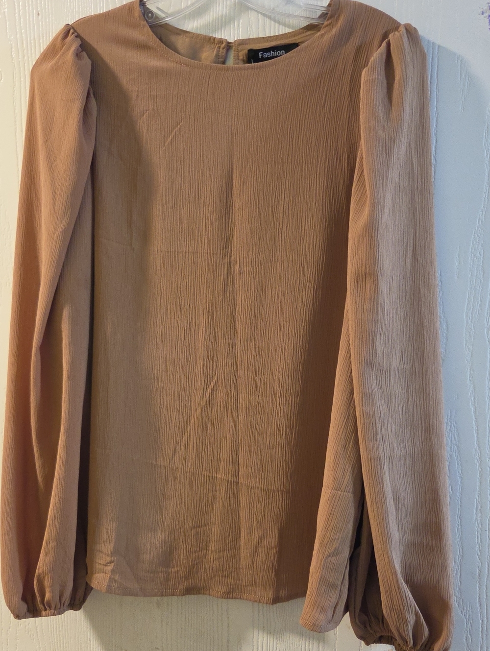 Puff Sleeve Textured Blouse in Light Brown